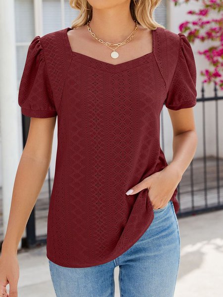 Women Plain Sweetheart Neckline Casual Short Sleeve T-shirt, Tees & T-shirts, Roselinlin - Online Catalog