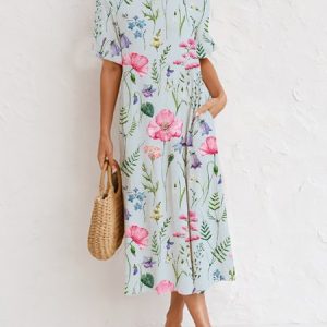 Women Botanical Floral Design Loose Resort Dress, Midi Dresses, Roselinlin - Online Catalog
