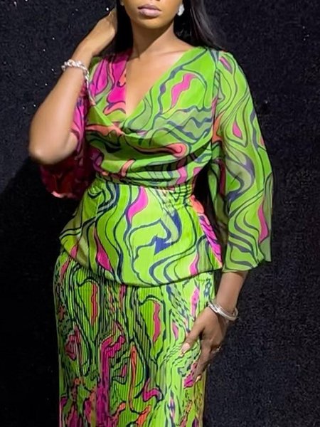 Elegant Regular Fit Random Print Shirt, Blouses and Shirts, color:Green|size:XXL, Stylewe