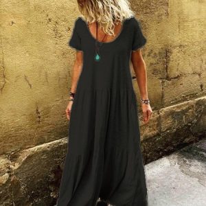 Women Ruffled Short Sleeve Summer Round Neck Maxi Knitting Dress, Maxi Dresses, Roselinlin - Online Catalog