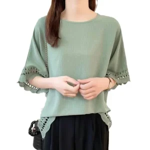 Plain Crew Neck Casual Blouse, Blouses & Shirts, Roselinlin - Online Catalog