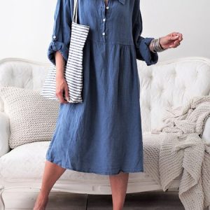 Long Sleeve Shirt Dress Buttoned Down Women Dress, Maxi Dresses, Roselinlin - Online Catalog