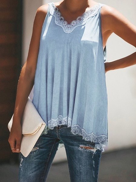 V Neck Paneled Spaghetti Stap Solid Lace Crochet Cami Top, Tank Tops & Camis, Roselinlin - Online Catalog