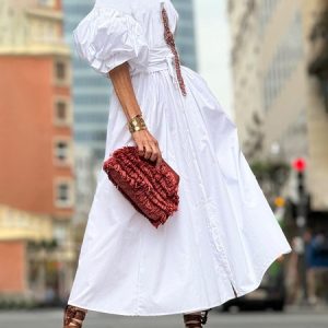 Daily Stand Collar Regular Fit Urban Dress, Midi Dresses, color:White|size:XXL, Stylewe