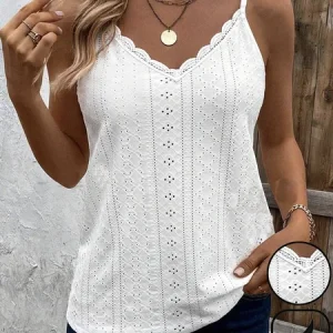 Casual Plain Lace V Neck Cami, Tank Tops & Camis, Roselinlin - Online Catalog
