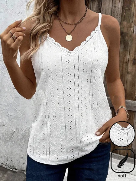Casual Plain Lace V Neck Cami, Tank Tops & Camis, Roselinlin - Online Catalog