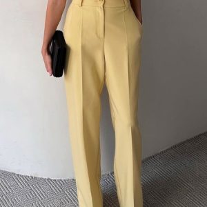 High Waist  Urban Plain Fashion Pants, Pants, color:Yellow|size:XXL, Stylewe