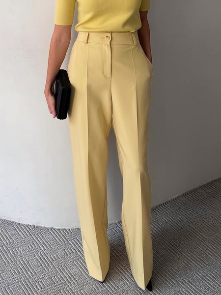 High Waist Urban Plain Fashion Pants, Pants, color:Yellow|size:XXL, Stylewe