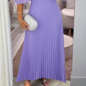 Pleated Regular Fit Plain Elegant Maxi Skirt, Skirts, color:Purple|size:XXL, Stylewe