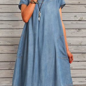 Casual Denim A-Line Women Dress, Midi Dresses, Roselinlin - Online Catalog