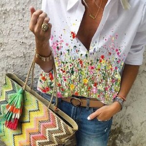 White Short Sleeve Printed Cotton Top, Blouses & Shirts, Roselinlin - Online Catalog