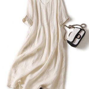 Loose Pleated Vacation V Neck Dress, Maxi Dresses, Roselinlin - Online Catalog