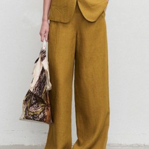 Casual Linen High Waist Fashion Wide leg  Pants, Pants, color:Yellow|size:XL, Stylewe