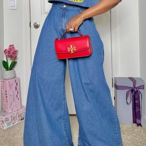 Plain Casual Regular Fit Denim Jeans, Jeans, color:Denim Blue|size:XXL, Stylewe