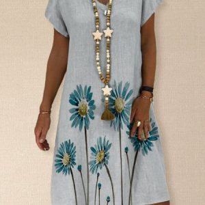 Floral Printed Short Sleeve Casual Weaving Dress, Midi Dresses, Roselinlin - Online Catalog