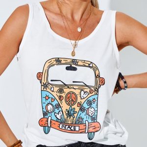 Sleeveless Cotton-Blend Printed Casual Top, Tank Tops & Camis, Roselinlin - Online Catalog