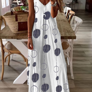 Printed Spaghetti-Strap Casual V neck Knitting Dress, Maxi Dresses, Roselinlin - Online Catalog