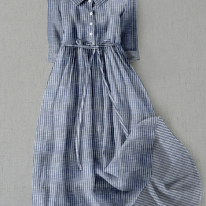 Striped Shirt Collar Simple Dress, Midi Dresses, Roselinlin - Online Catalog