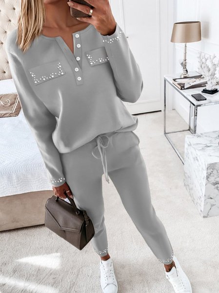 Simple Beaded Plain Two-Piece Set, Suits, Roselinlin - Online Catalog