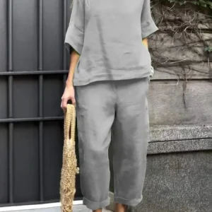 Casual Plain Loose Crew Neck Two-Piece Set, Suits, Roselinlin - Online Catalog