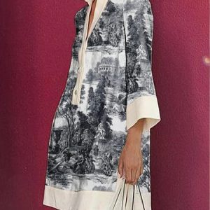 Urban Loose Print Shirt Dress, Mini Dresses, color:Apricot|size:XXL, Stylewe
