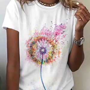 Casual Botanical Pattern Crew Neck Short Sleeve T-shirt, T-shirts, color:White|size:XXL, catalog Noracora shop