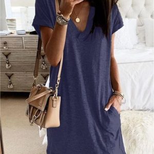 Vintage Boho Holiday Shift Casual Short Sleeve Simple Dress, Midi Dresses, Roselinlin - Online Catalog