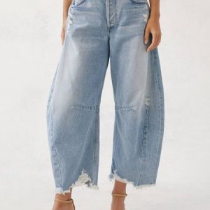 Loose Plain Urban Denim Ankle Jeans, Jeans, color:Light Blue|size:XXL, Stylewe