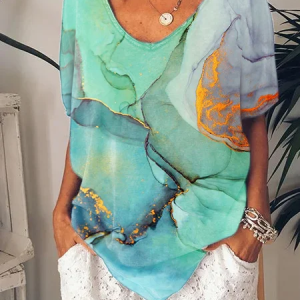Women Abstract Summer Casual Green Short sleeve T-shirt, Tees & T-shirts, Roselinlin - Online Catalog