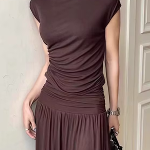 Regular Fit High Elasticity Casual Stand Collar Short Sleeve T-Shirt, Tees, color:Brown|size:XXL, Stylewe