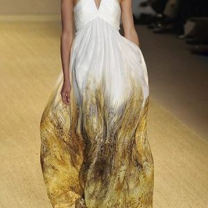 Vacation Random Print Halter Sleeveless Loose Maxi Dress, Maxi Dresses, color:Yellow|size:XXL, Stylewe