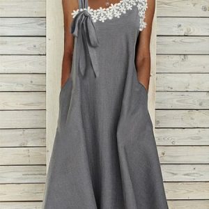 Elegant Lace Asymmetrical Neck Sleeveless Knitting Dress, Midi Dresses, Roselinlin - Online Catalog
