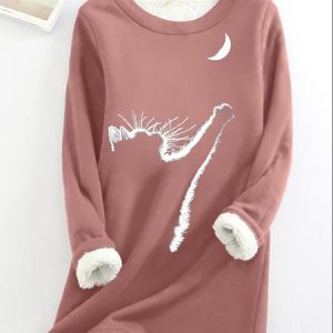 Women's Cute Print Cat Reach The Moon Sweatshirt, Hoodies&Sweatshirts, Lilicloth.com