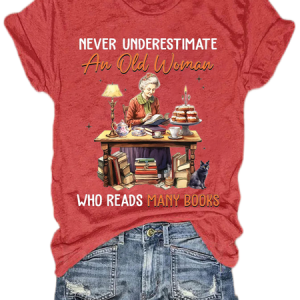 Never Underestimate An Old Woman Who Reads Many Books Book Lovers Gift Women's V-neck T-shirt, T-shirts, Lilicloth.com
