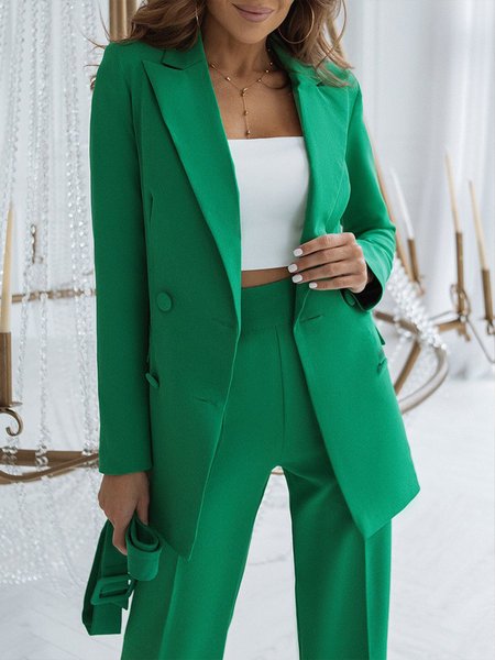 Urban Plain Regular Fit Lapel Collar Blazer, Blazers, color:Green|size:XXL, Stylewe