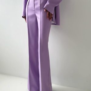 Urban High Waist Plain Fashion Pants, Pants, color:Light Purple|size:XXL, Stylewe