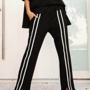 Loose Color Block Casual Pants, Pants, color:Black-white|size:XXL, Stylewe