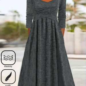 Long Sleeve Casual Plain Dress, Maxi Dresses, Roselinlin - Online Catalog