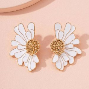 1pair Independence Day Flower Alloy Earrings, Earrings, color:White|size:One-size, Stylewe