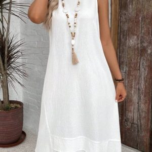 Plain Casual Loose Crew Neck Dress With No, Midi Dresses, Roselinlin - Online Catalog