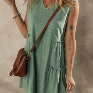 Plain Loose Casual V Neck Dress With No, Midi Dresses, Roselinlin - Online Catalog