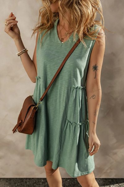 Plain Loose Casual V Neck Dress With No, Midi Dresses, Roselinlin - Online Catalog