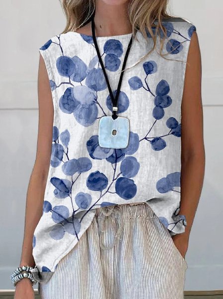 Crew Neck Casual Loose Floral Tank Top, Tank Tops & Camis, Roselinlin - Online Catalog