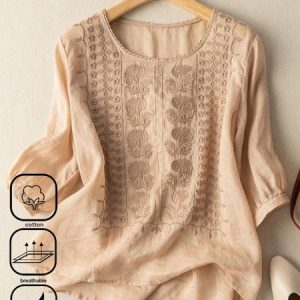 Casual Cotton Loose Embroidery Shirt, Blouses & Shirts, Roselinlin - Online Catalog