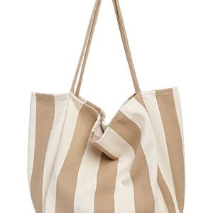 Large Capacity Casual Striped Canvas Tote Bag, Bags, color:Apricot|size:One-size, Stylewe