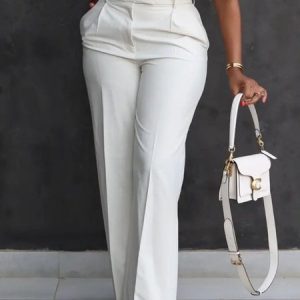 Plain Regular Fit Urban Long Pants, Pants, color:White|size:XXL, Stylewe