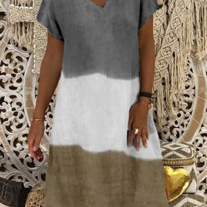 Casual V Neck Cotton-Blend Knitting Dress, Midi Dresses, Roselinlin - Online Catalog