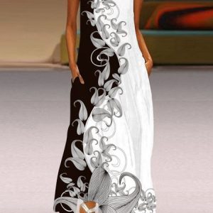 Peacock Casual Notched Loose Dress, Maxi Dresses, Roselinlin - Online Catalog