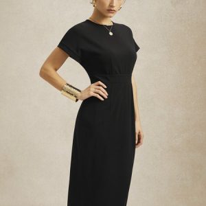 Better Basics Cinched Waist Wrap Dress, Midi Dresses, color:Red|size:XXL, Stylewe