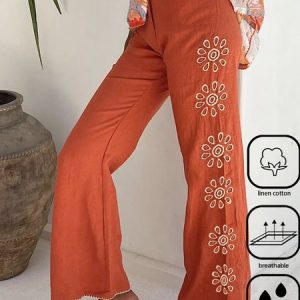 Cotton And Linen Loose Embroidery Casual Pants, Pants, Roselinlin - Online Catalog